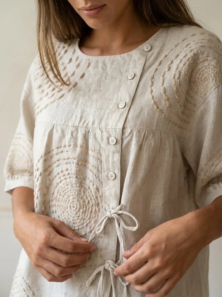 Macarena | Blusa Casual con Bordados Geométricos - Elena Duval