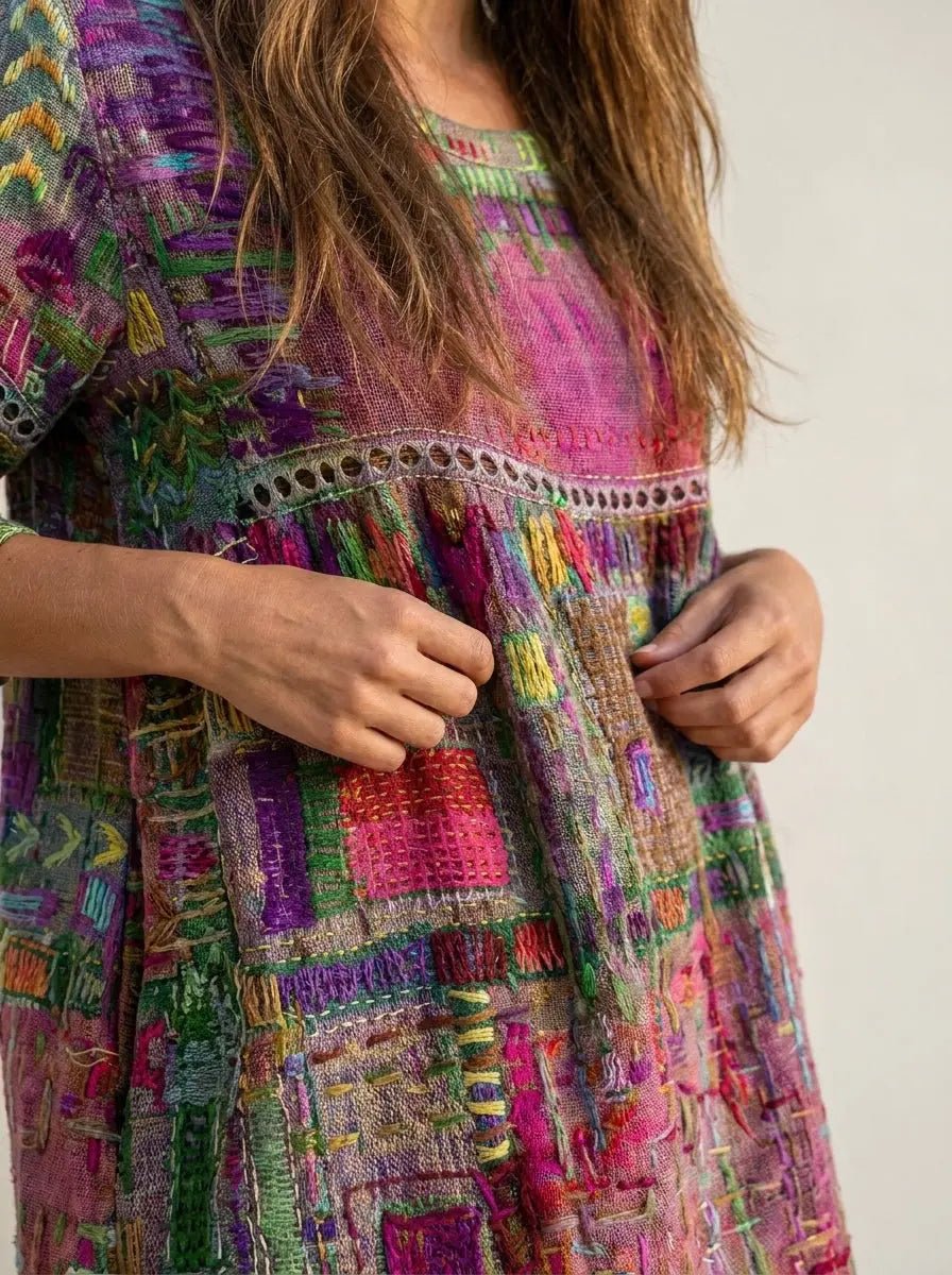 Manuela - Vestido Denim con Patchwork Étnico - Elena Duval