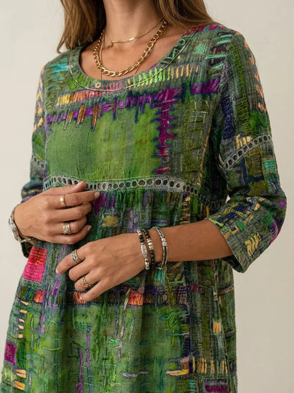 Manuela - Vestido Denim con Patchwork Étnico - Elena Duval