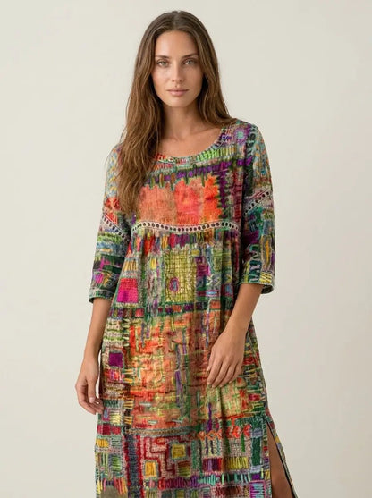 Manuela - Vestido Denim con Patchwork Étnico - Elena Duval