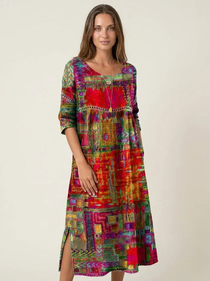 Manuela - Vestido Denim con Patchwork Étnico - Elena Duval