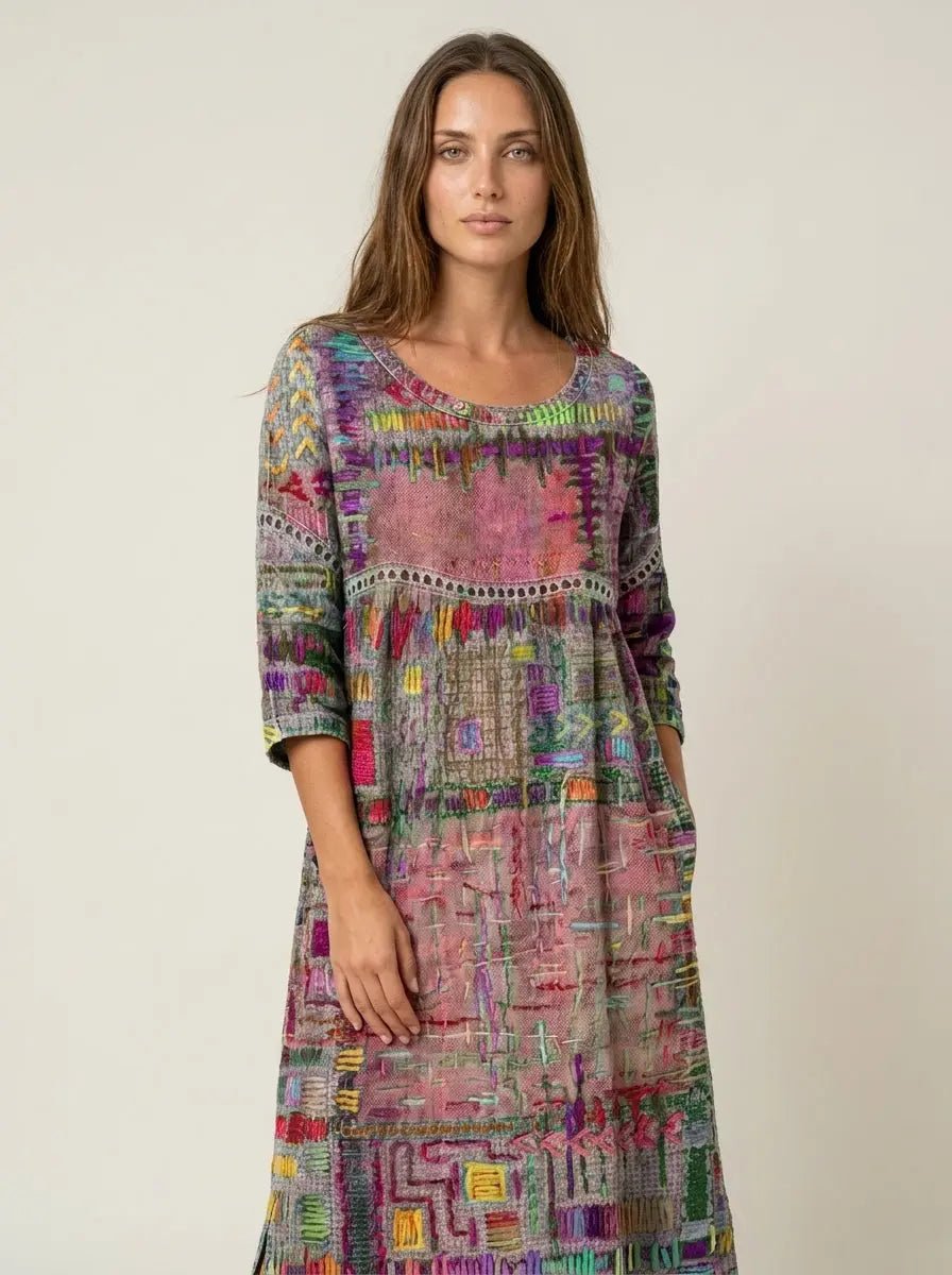 Manuela - Vestido Denim con Patchwork Étnico - Elena Duval