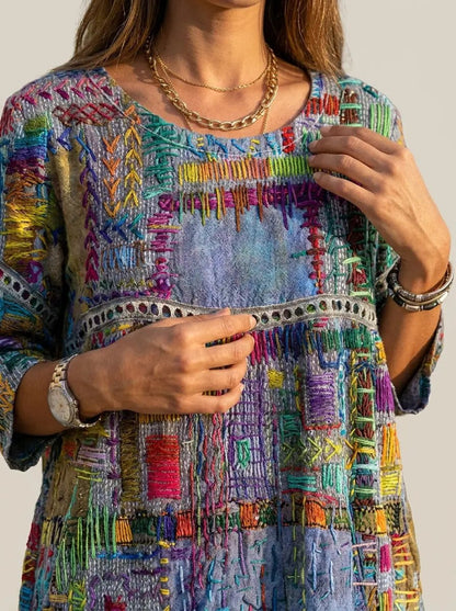 Manuela - Vestido Denim con Patchwork Étnico - Elena Duval