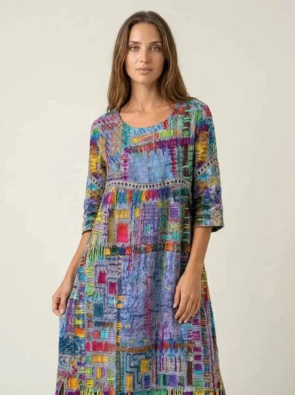 Manuela - Vestido Denim con Patchwork Étnico - Elena Duval