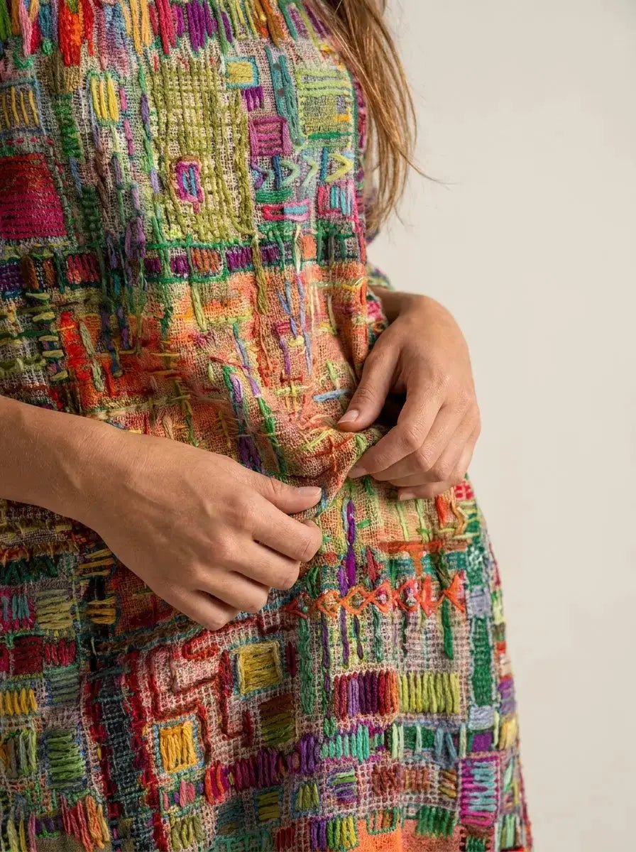 Manuela - Vestido Denim con Patchwork Étnico - Elena Duval