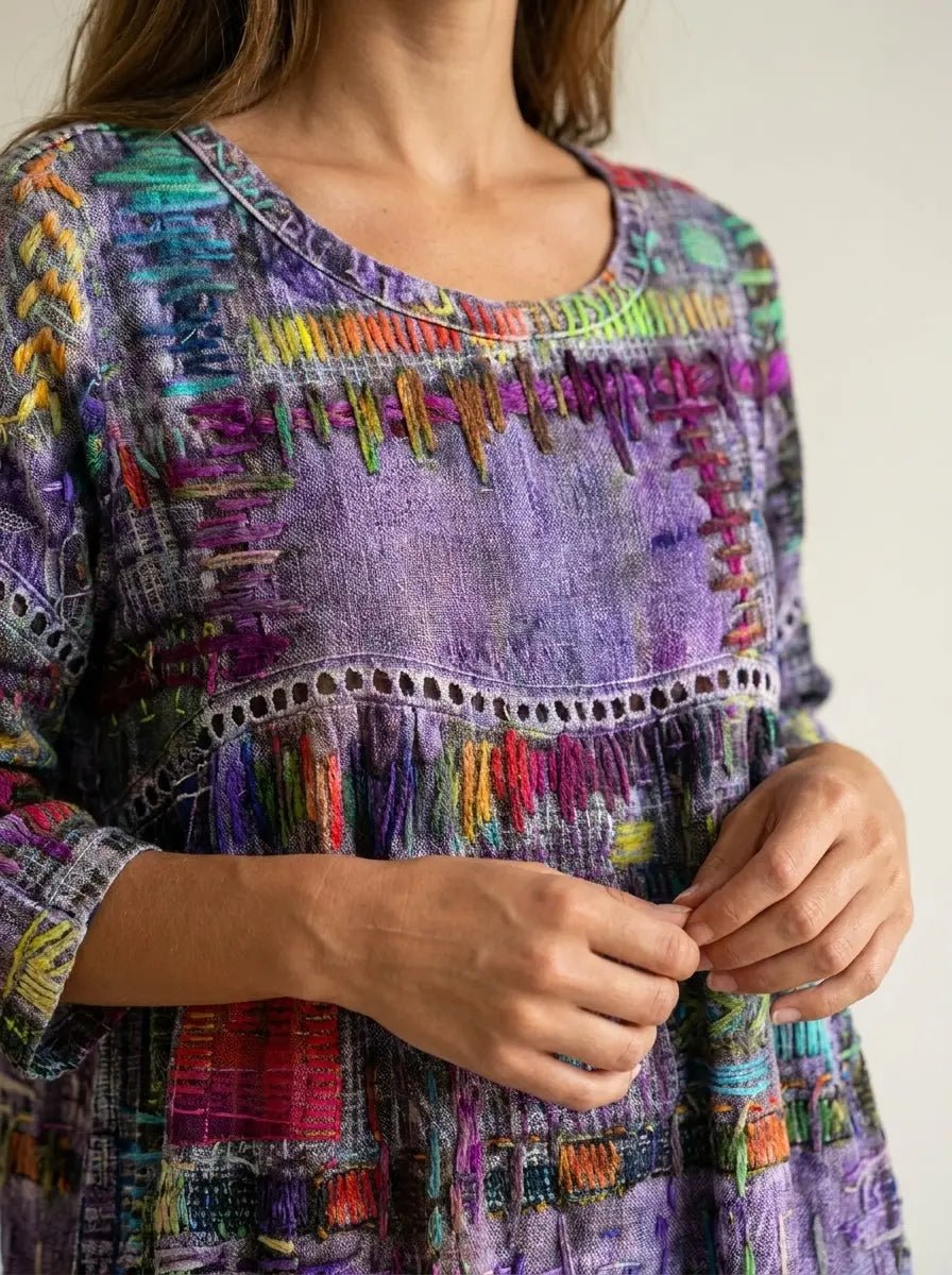 Manuela - Vestido Denim con Patchwork Étnico - Elena Duval