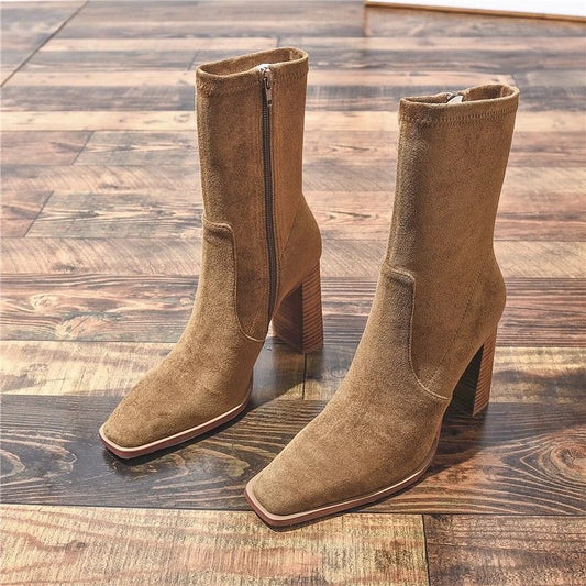 María | Botas Francesas de Tacón Ancho y Puntera Cuadrada - Elena Duval