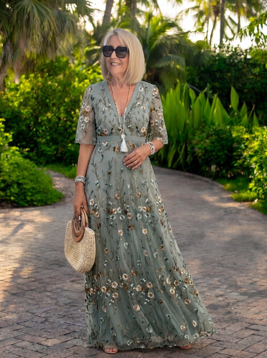 Melodi | Vestido largo de flores con cuello en V - Elena Duval