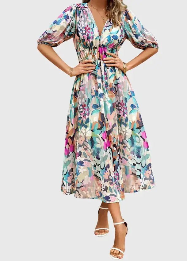 Merlin™ | Vestido Midi Floral Favorecedor - Elena Duval
