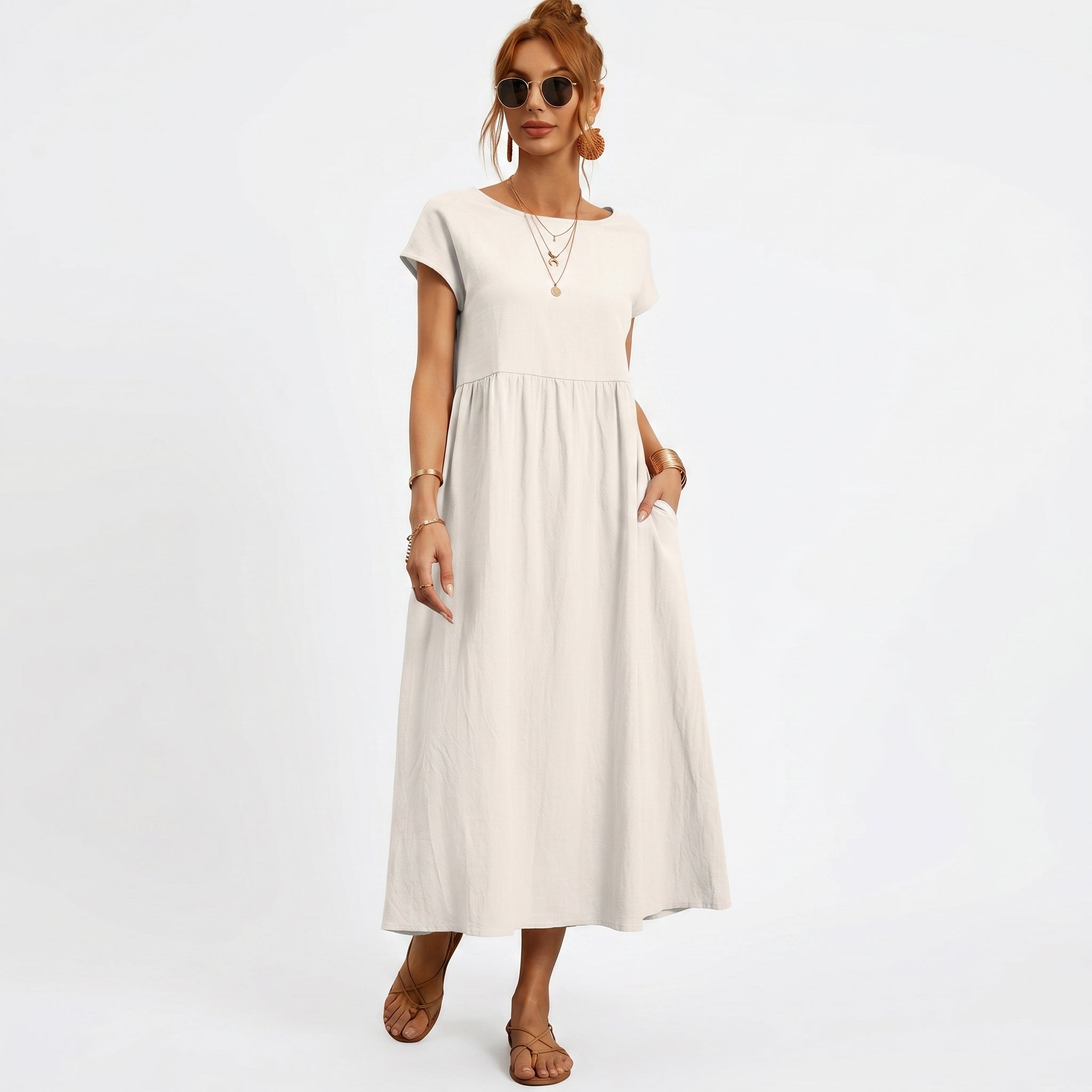 Inês | Vestido Midi de Algodón con Bolsillos