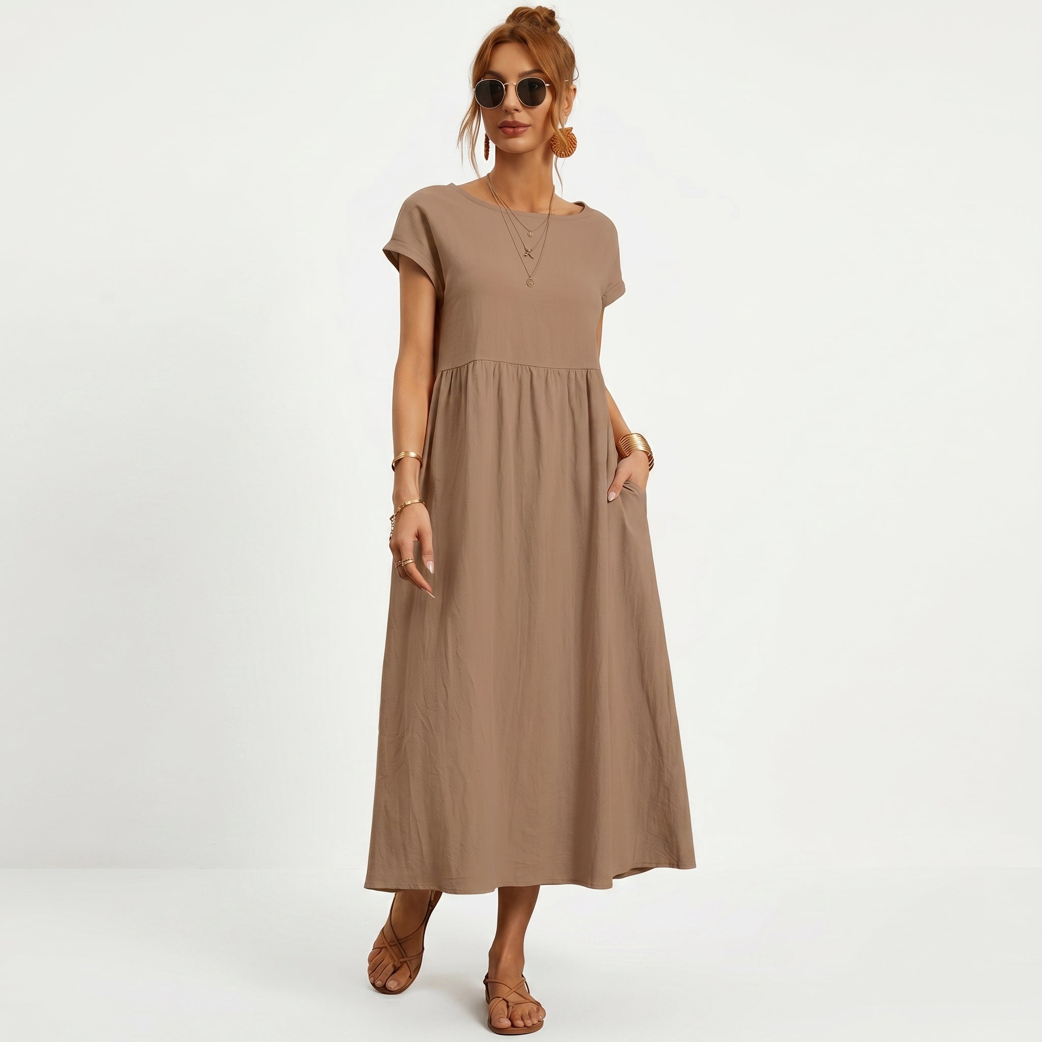 Inês | Vestido Midi de Algodón con Bolsillos