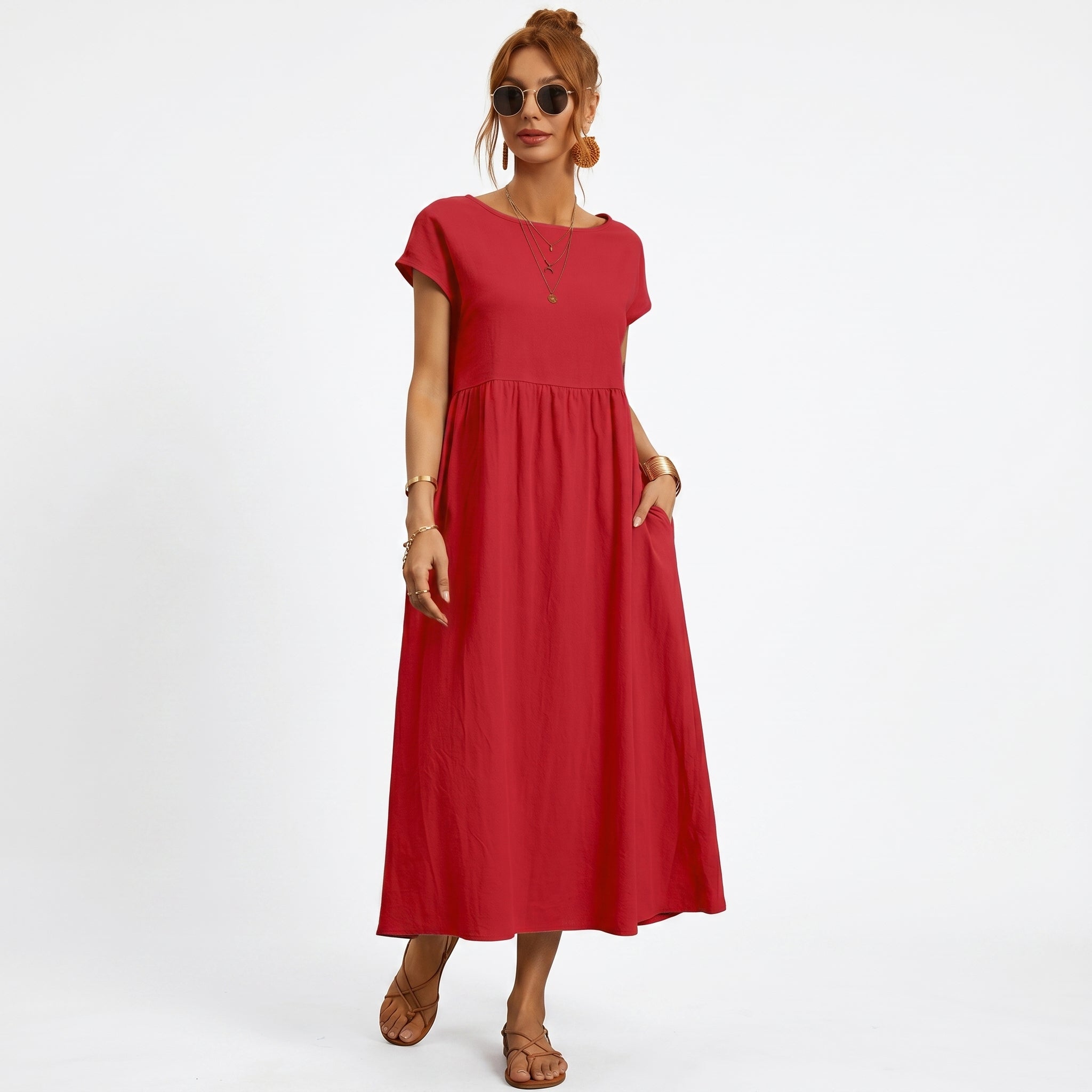 Inês | Vestido Midi de Algodón con Bolsillos