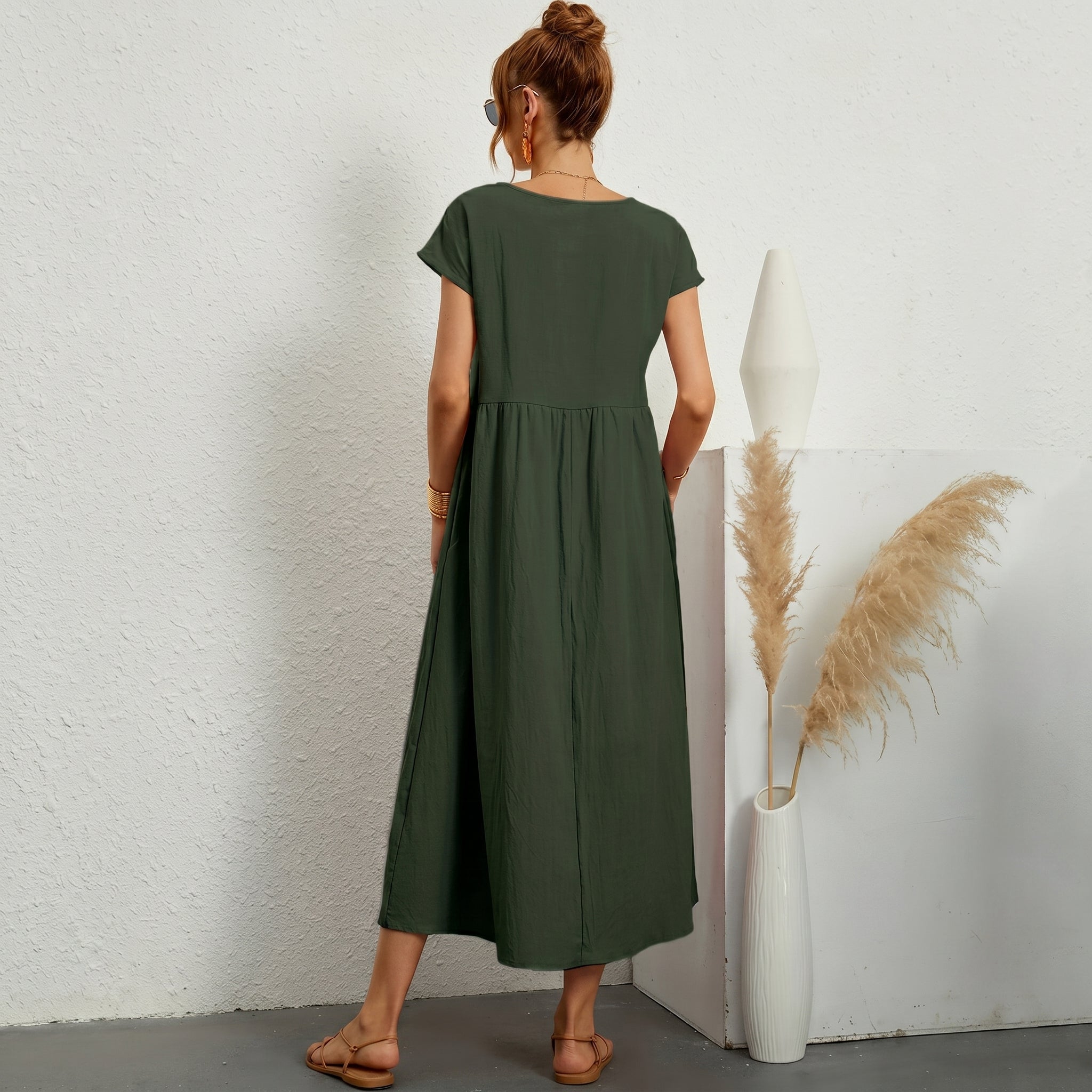 Inês | Vestido Midi de Algodón con Bolsillos