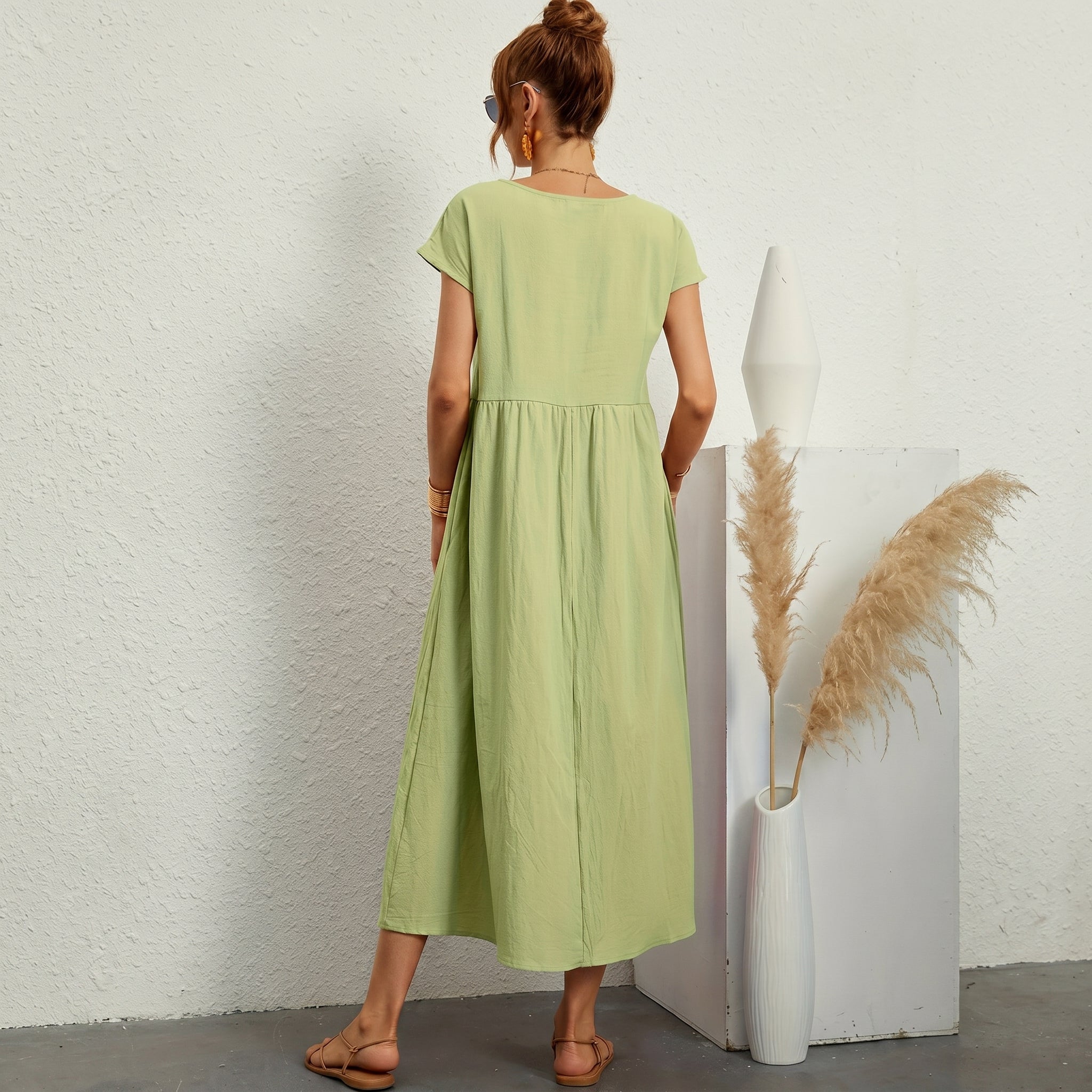 Inês | Vestido Midi de Algodón con Bolsillos