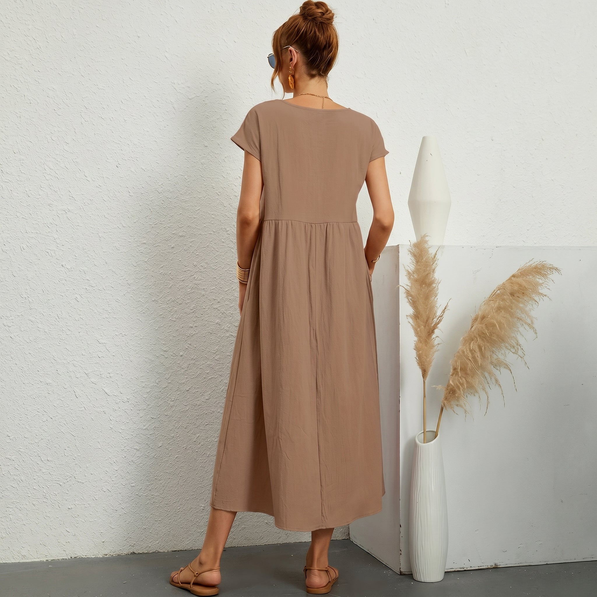 Inês | Vestido Midi de Algodón con Bolsillos