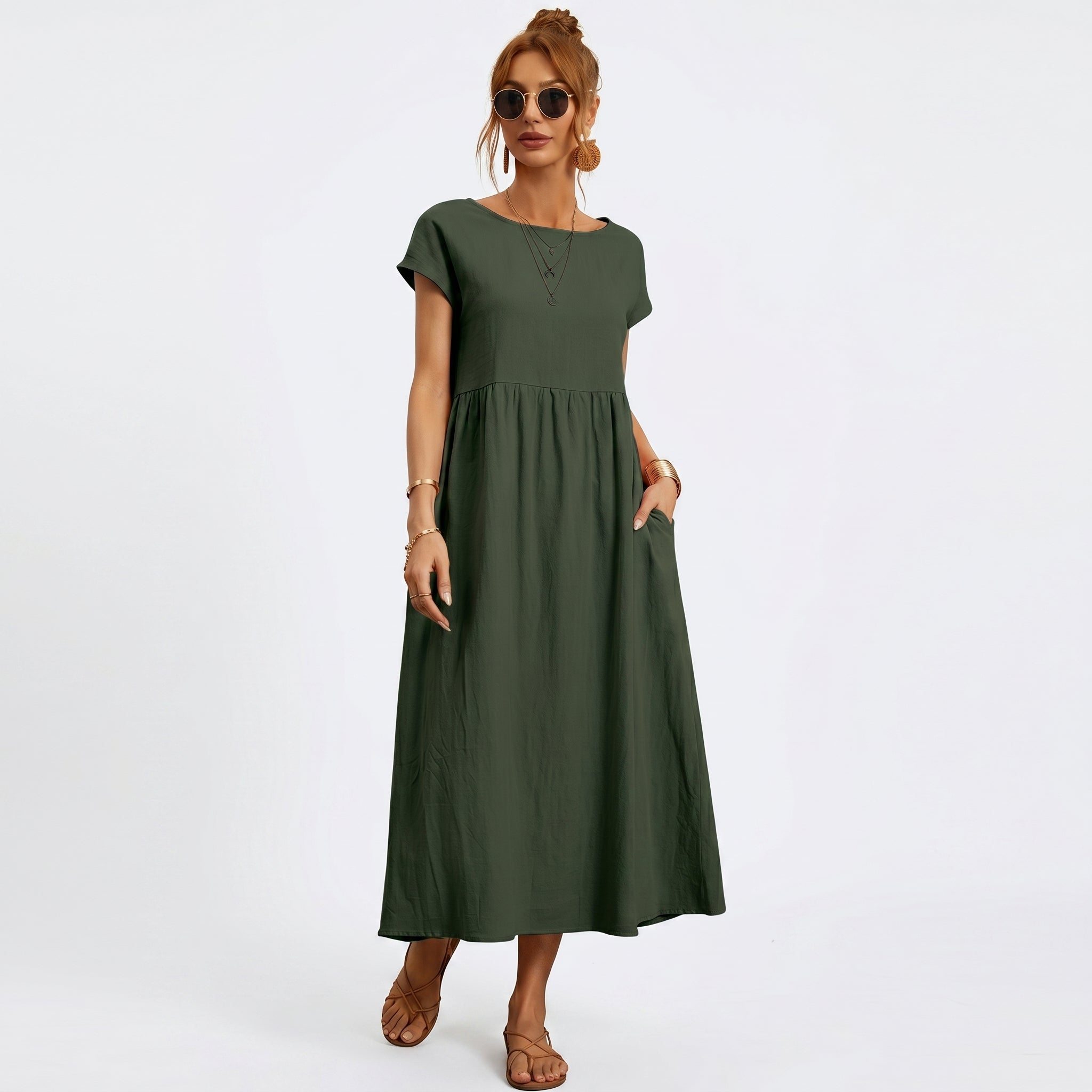 Inês | Vestido Midi de Algodón con Bolsillos