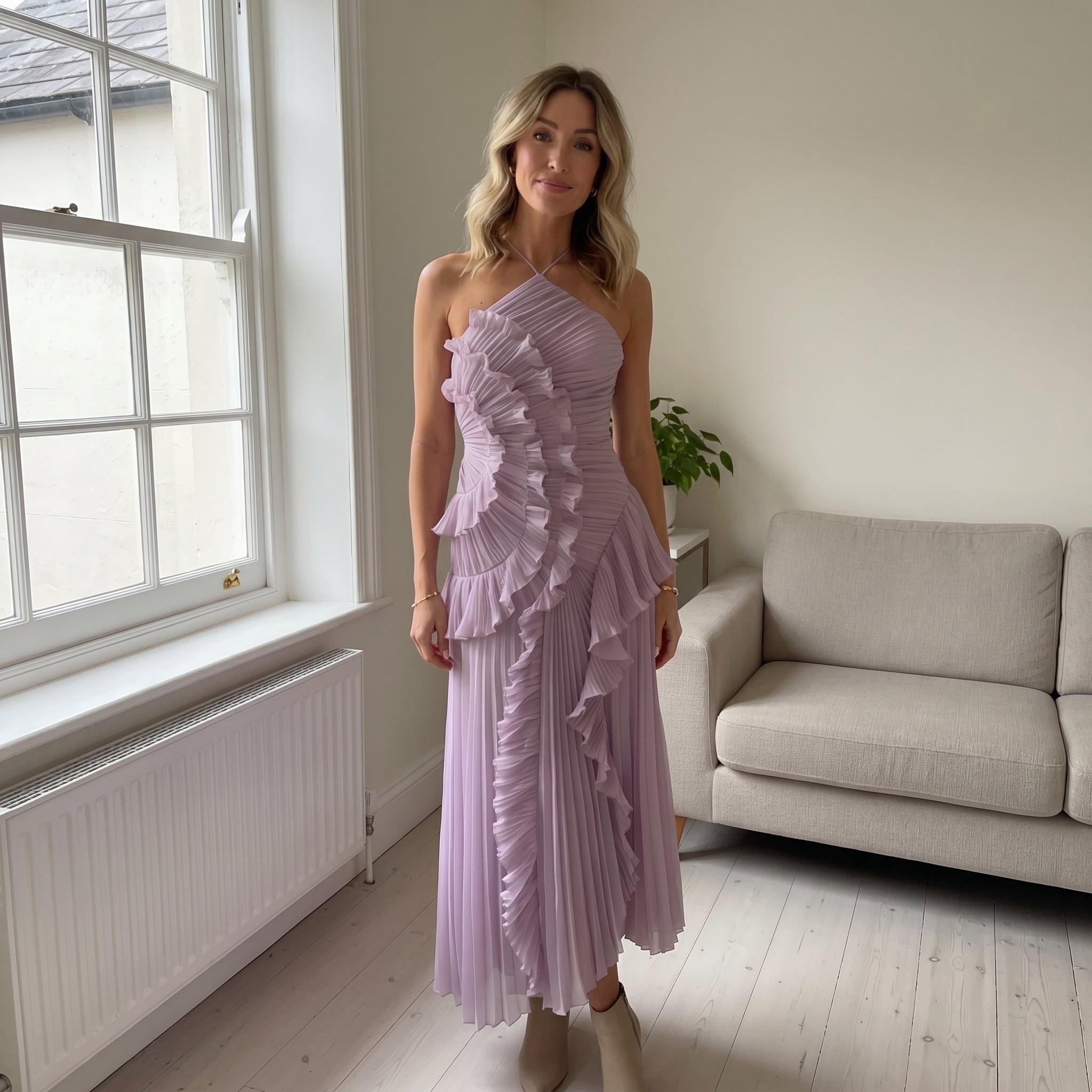 Leonor | Vestido Plisado con Volantes Elegante
