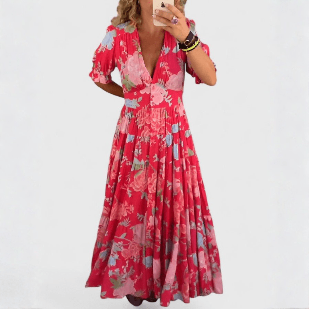 Miriam | Vestido floral con cuello en V - Elena Duval