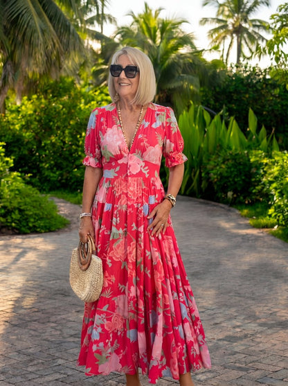 Miriam | Vestido floral con cuello en V - Elena Duval