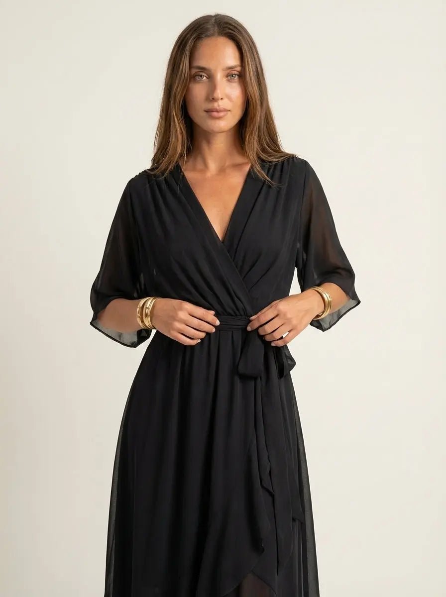 Mónica - Vestido de Chiffon con Escote en V - Elena Duval