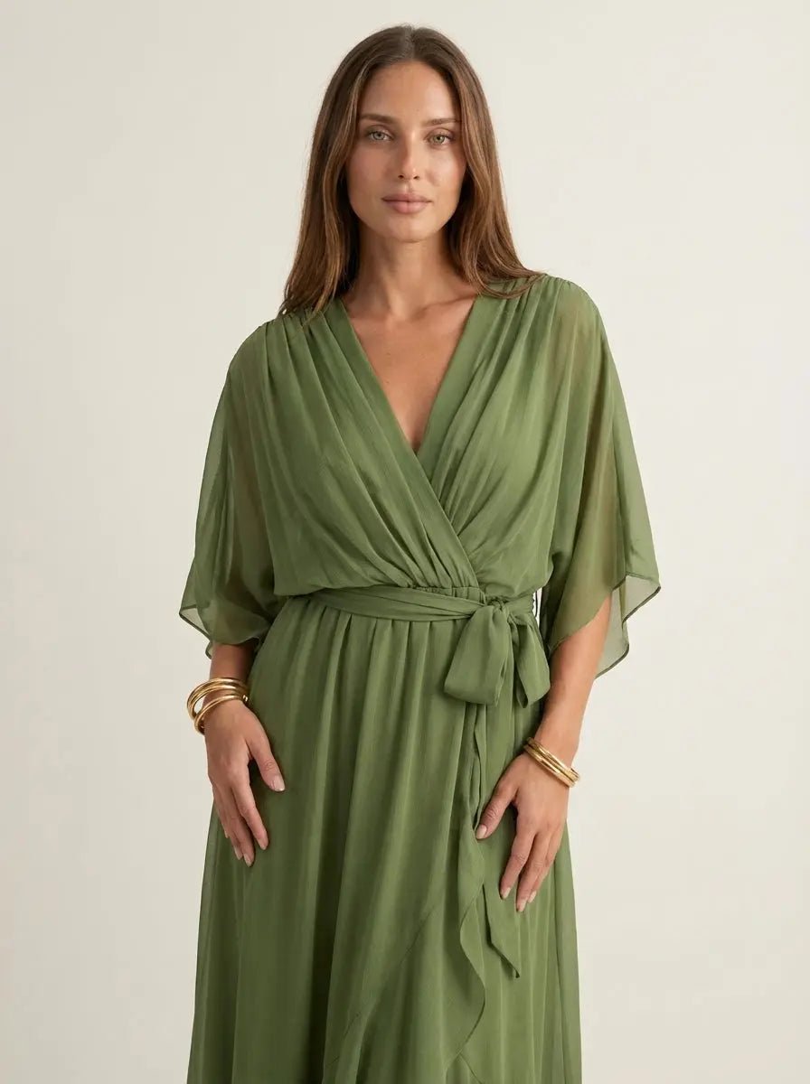 Mónica - Vestido de Chiffon con Escote en V - Elena Duval