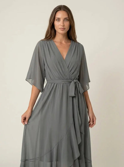 Mónica - Vestido de Chiffon con Escote en V - Elena Duval