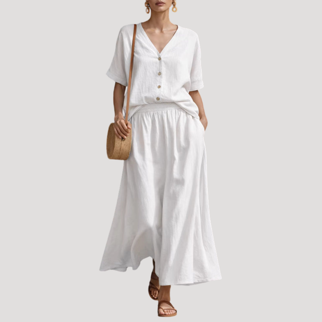 Natasha | Women's Button Front Midi Skirt Set