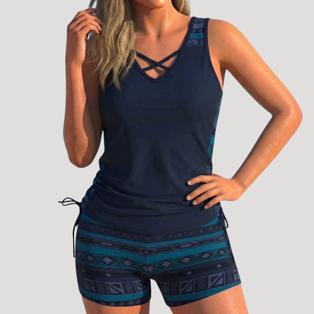 Nerida | Women's Crisscross V-Neck Tankini with Shorts