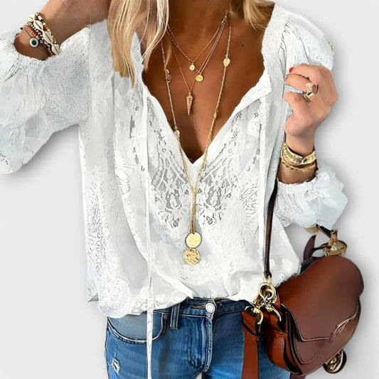 Noa | Blusa de Encaje con Cuello Lazo - Elena Duval