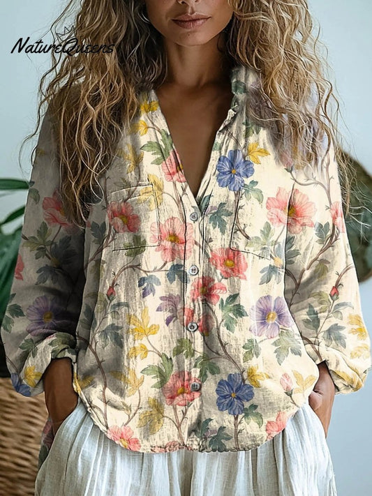 Paula | Blusa Floral de Lino y Algodón - Elena Duval