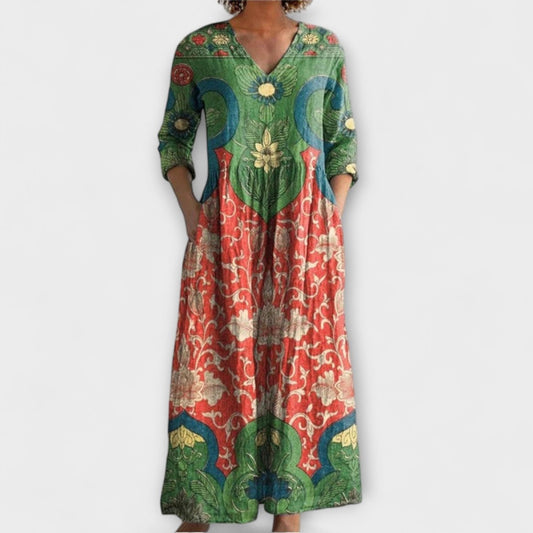 Raquel | Vestido Maxi con Estampado Floral Vintage - Elena Duval