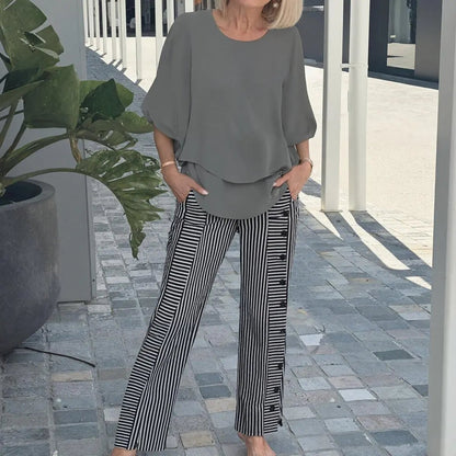Renée | Conjunto Gris Cuello Redondo - Elena Duval