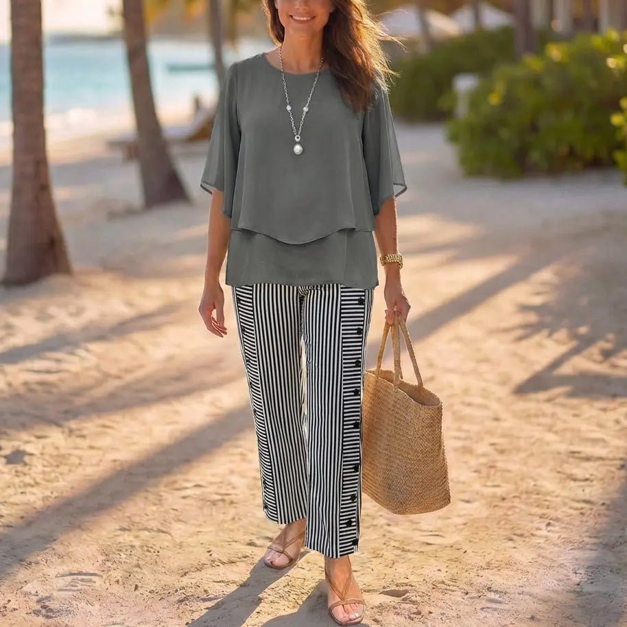 Renée | Conjunto Gris Cuello Redondo - Elena Duval