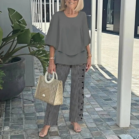 Renée | Conjunto Gris Cuello Redondo - Elena Duval