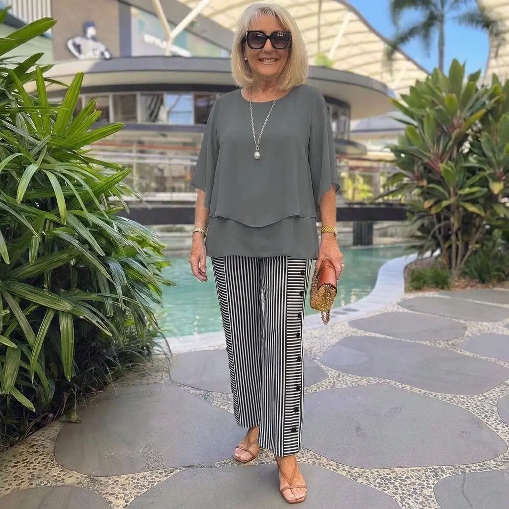 Renée | Conjunto Gris Cuello Redondo - Elena Duval