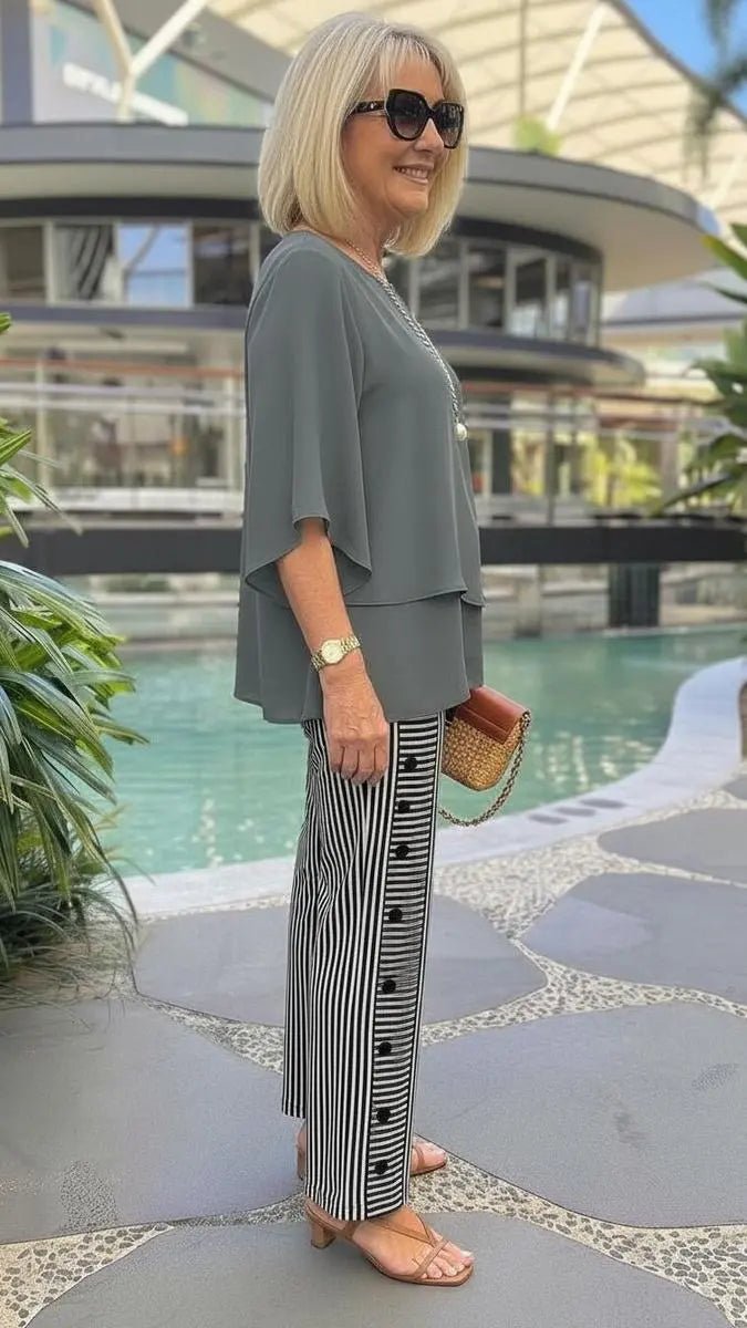 Renée | Conjunto Gris Cuello Redondo - Elena Duval