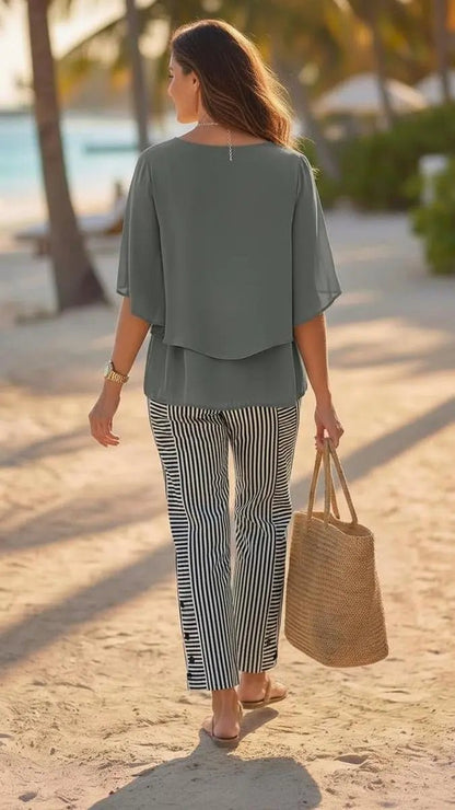 Renée | Conjunto Gris Cuello Redondo - Elena Duval