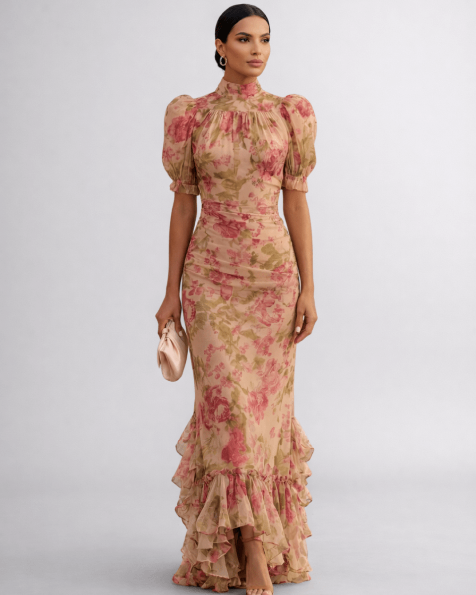 Rosario | Vestido Largo Floral en Chiffon - Elena Duval