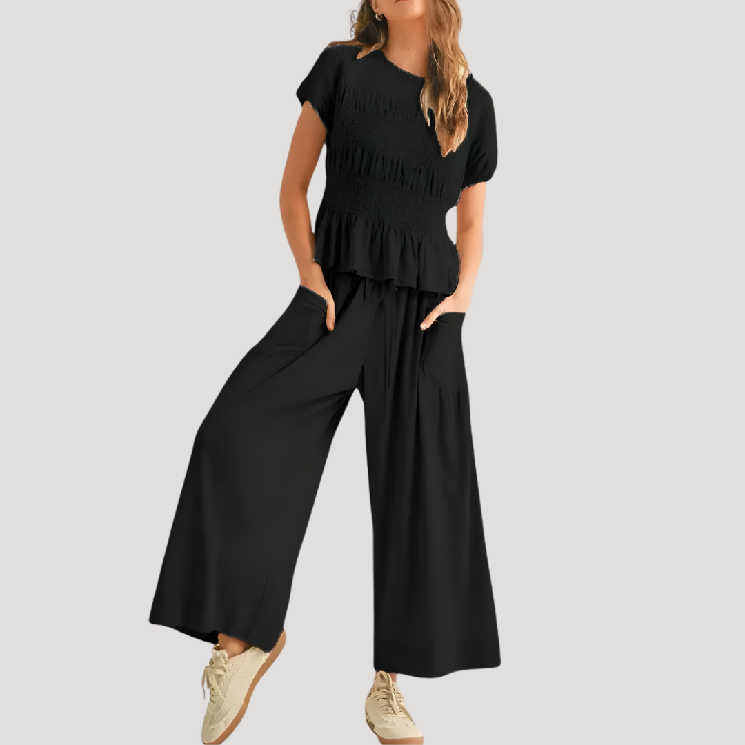 Sienna | Women's Peplum Top Wide Leg Pants Set