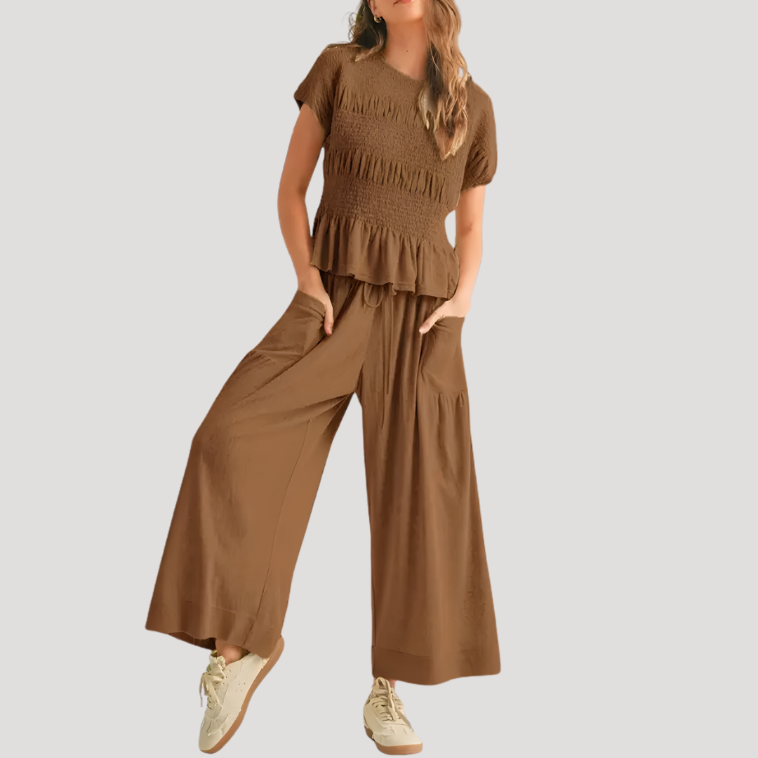 Sienna | Women's Peplum Top Wide Leg Pants Set