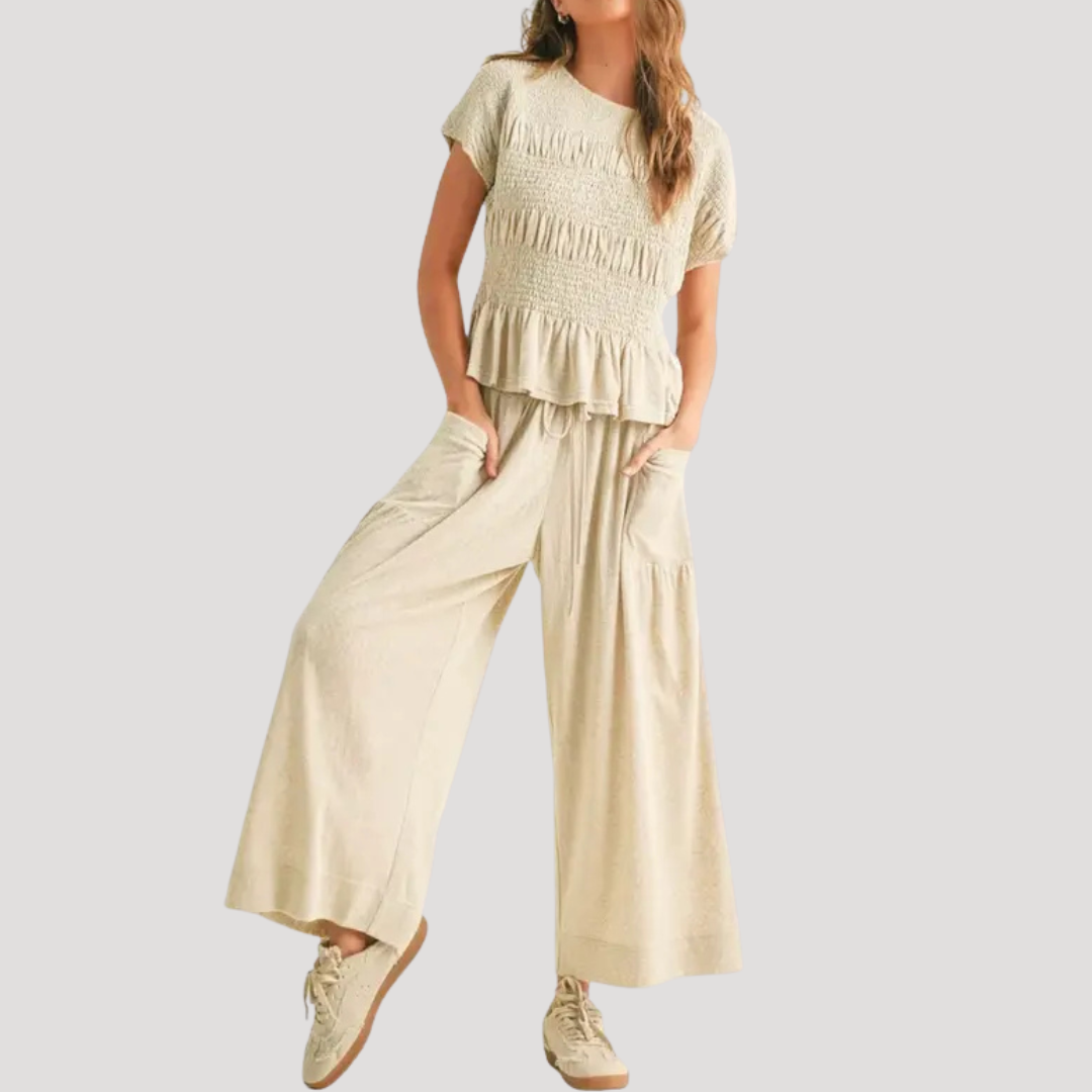 Sienna | Women's Peplum Top Wide Leg Pants Set