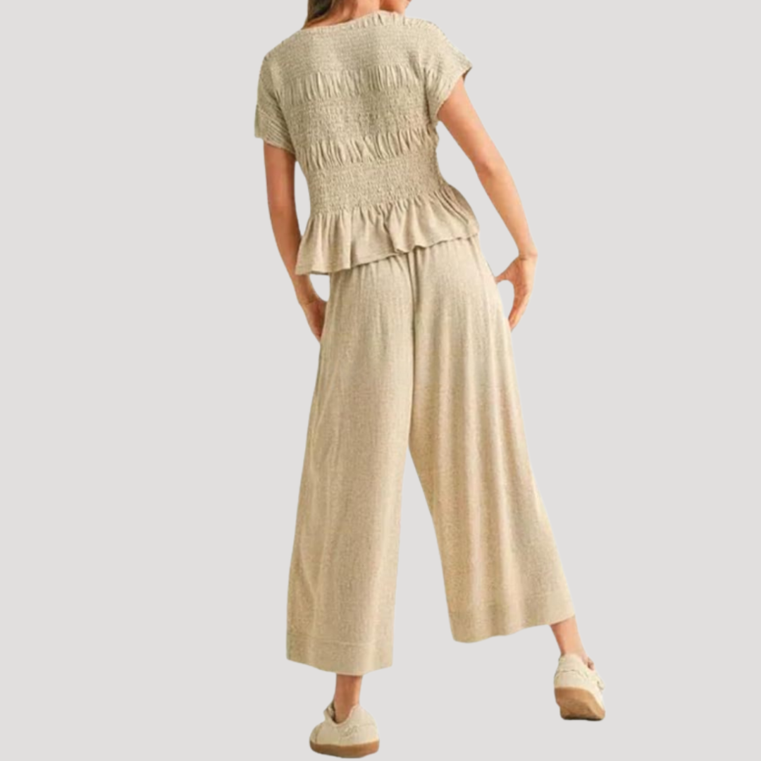 Sienna | Women's Peplum Top Wide Leg Pants Set