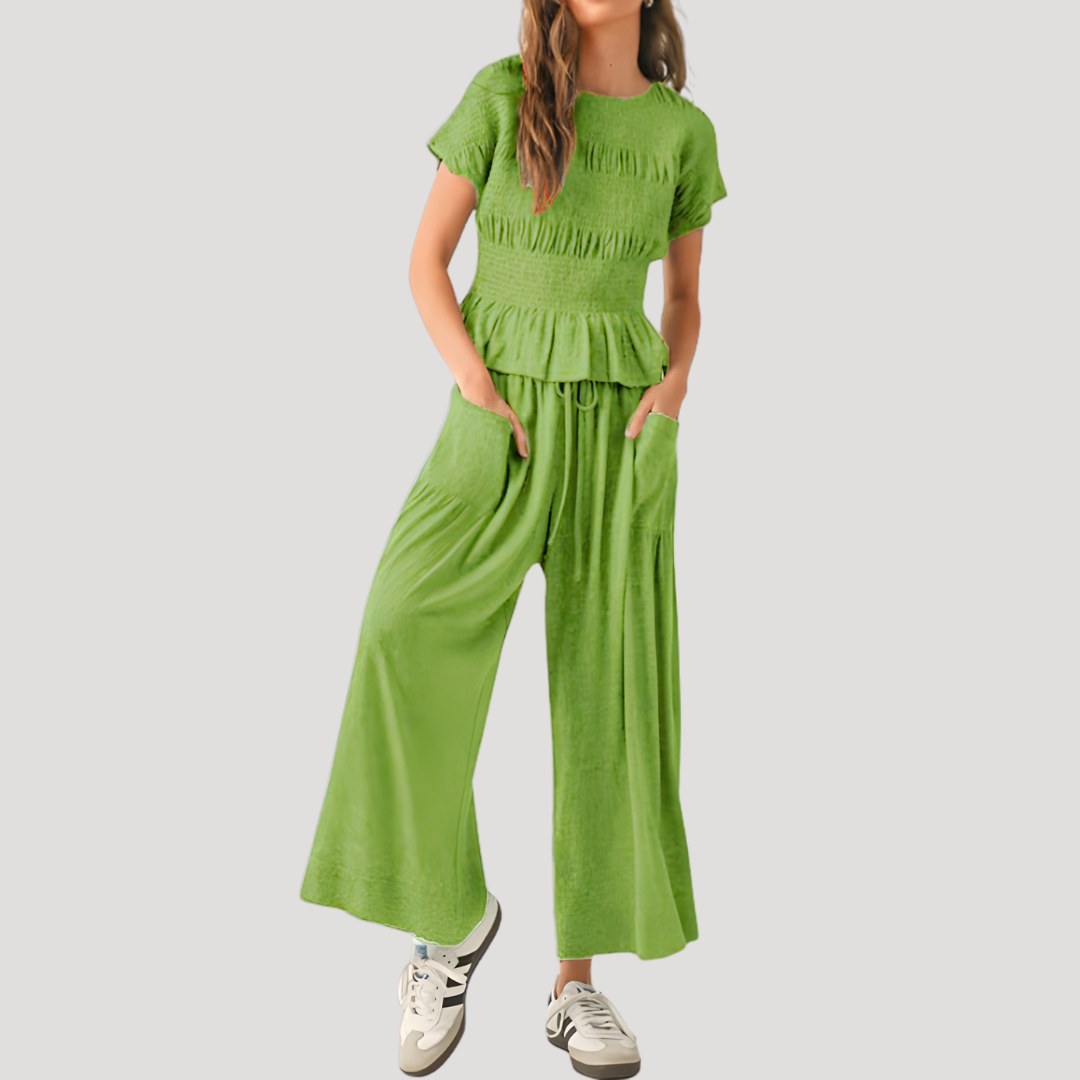 Sienna | Women's Peplum Top Wide Leg Pants Set