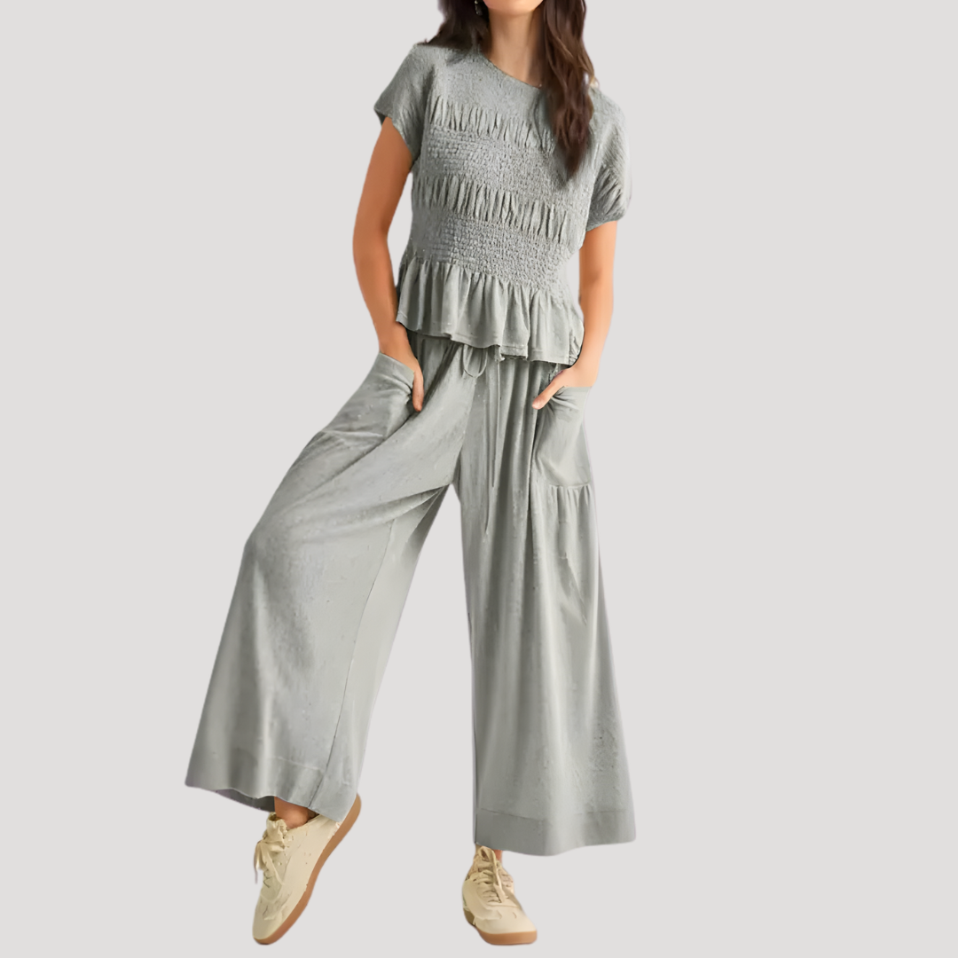 Sienna | Women's Peplum Top Wide Leg Pants Set