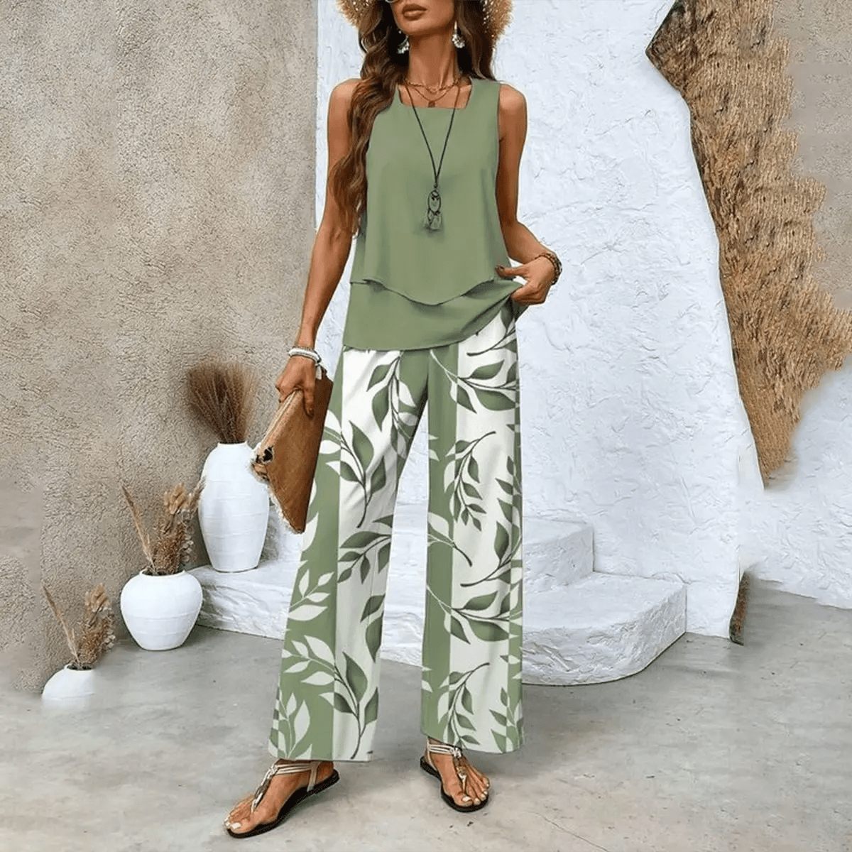 Silvia | Conjunto Verde Estampado - Elena Duval