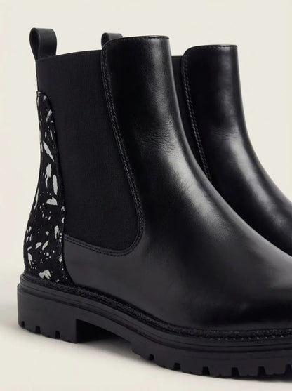 Sofía | Botas Chelsea Negras con Leopardo - Elena Duval