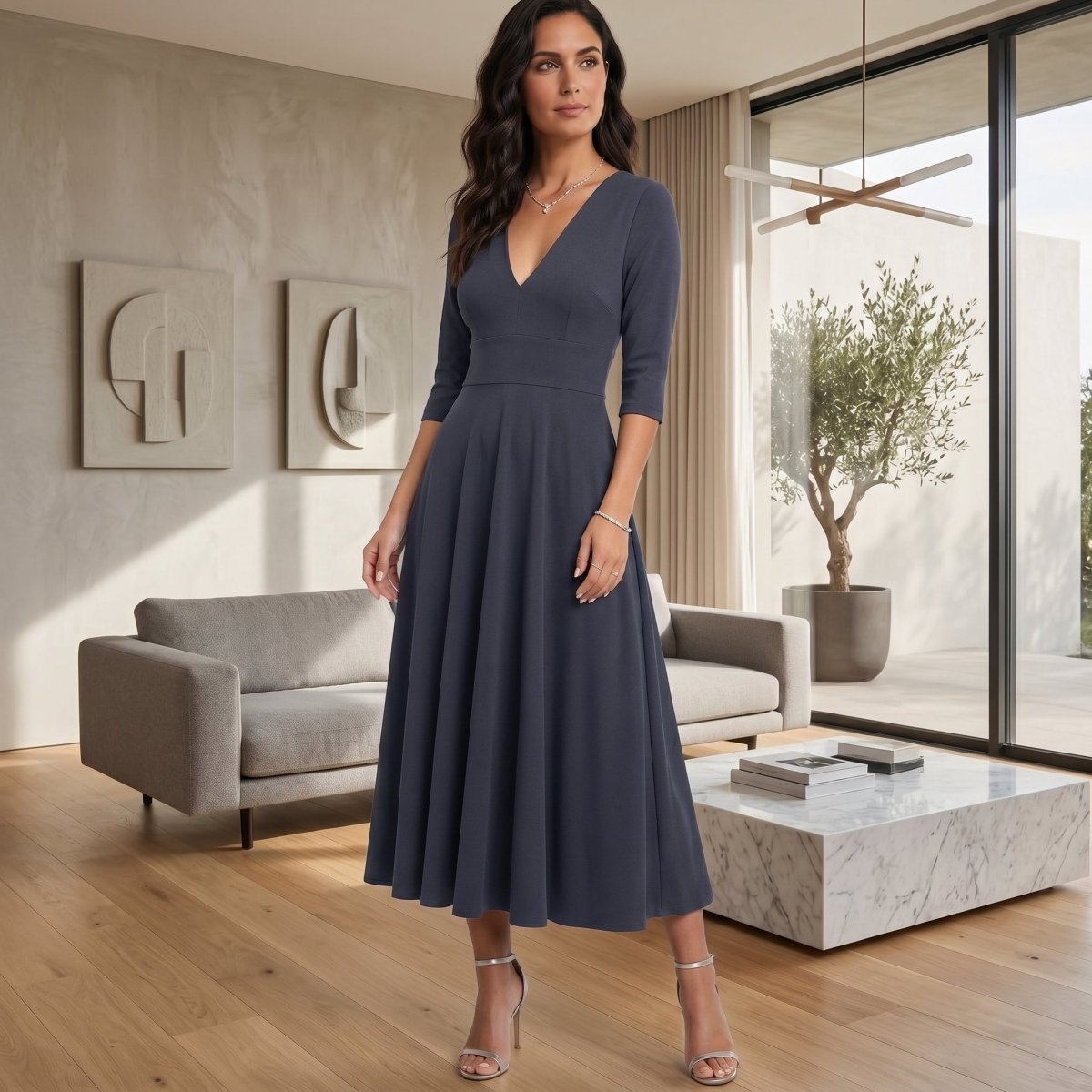 Sofía - Vestido Fluido con Escote en V - Elena Duval