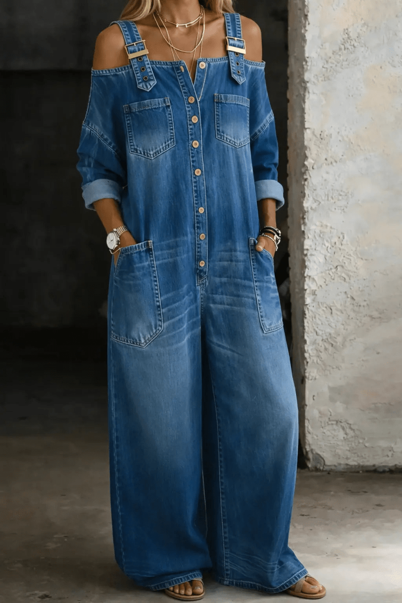 Sophia | Vestido Vaquero con Hombros Descubiertos - Elena Duval