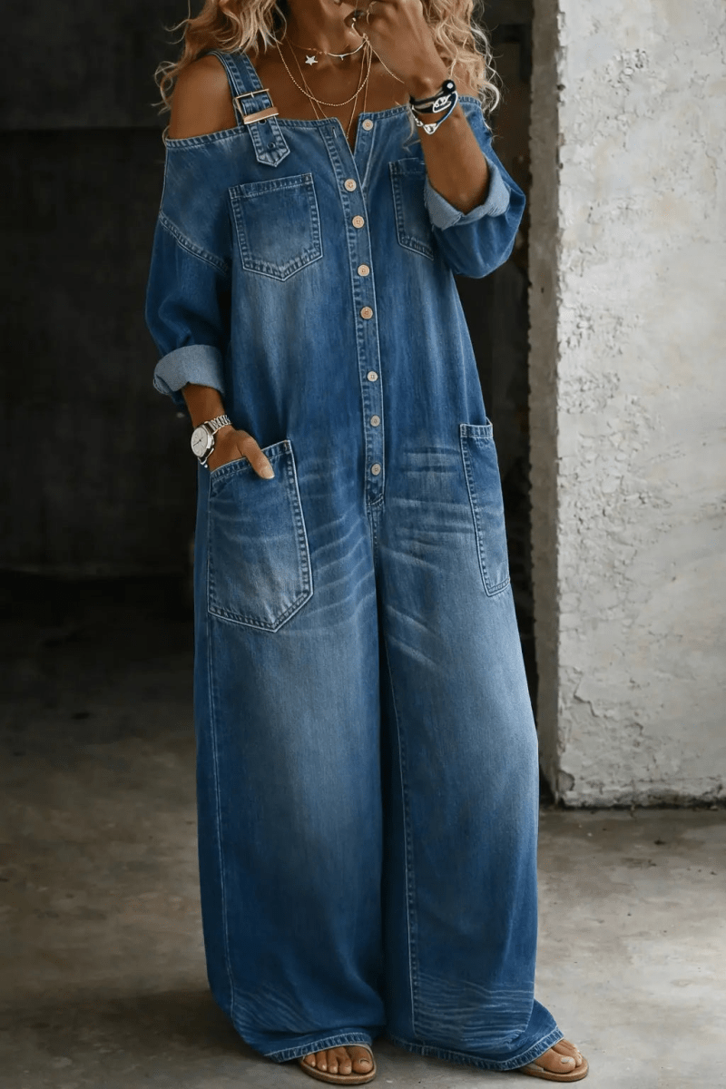 Sophia | Vestido Vaquero con Hombros Descubiertos - Elena Duval