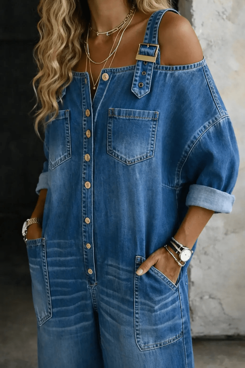 Sophia | Vestido Vaquero con Hombros Descubiertos - Elena Duval